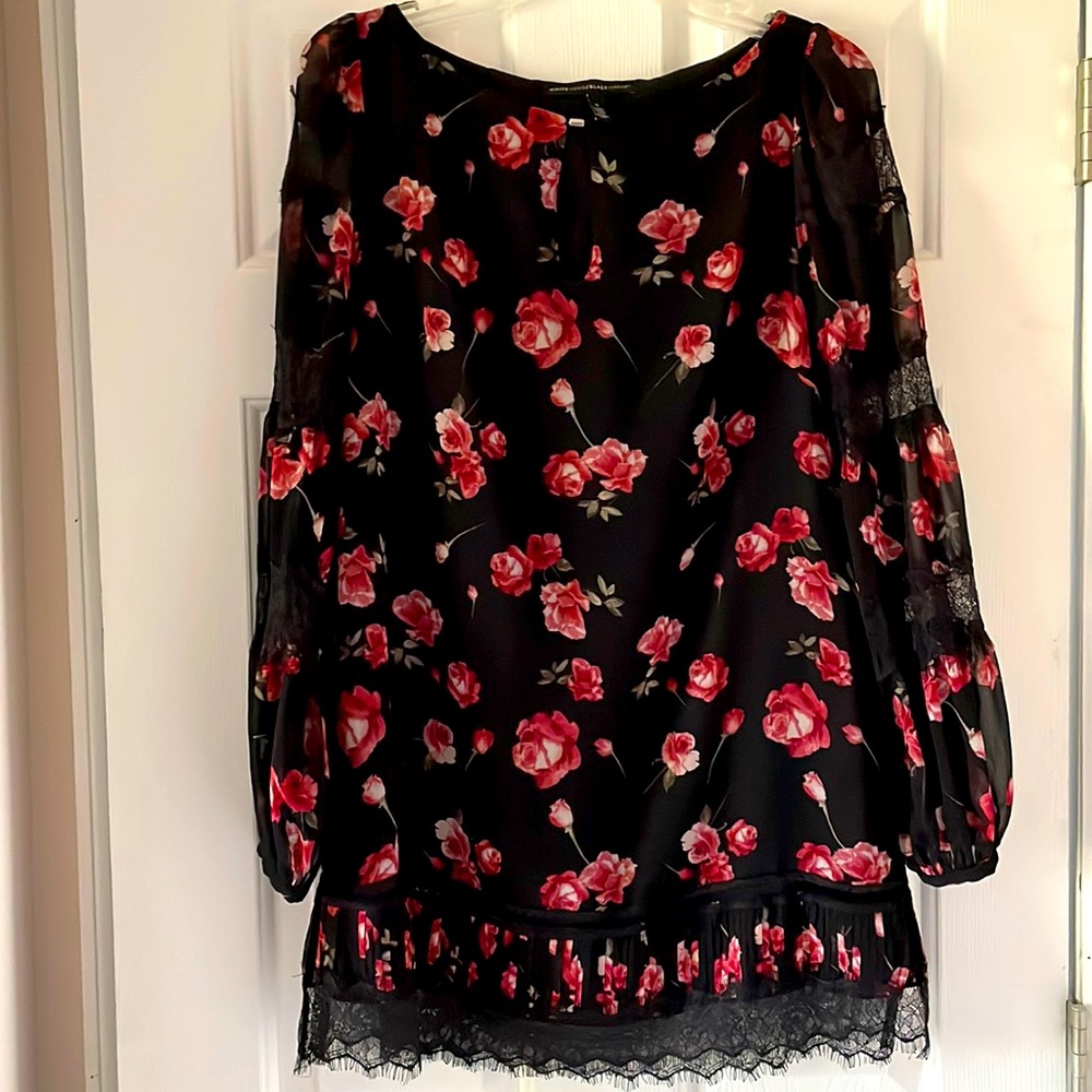 White House Black Market excellent condition chiffon dress with bell sleeves.